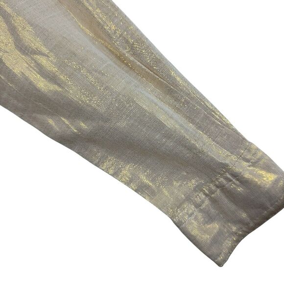 Victoria Jones Petites Medium PM Button Front Shirt Metallic Shiny Womens - Picture 7 of 13